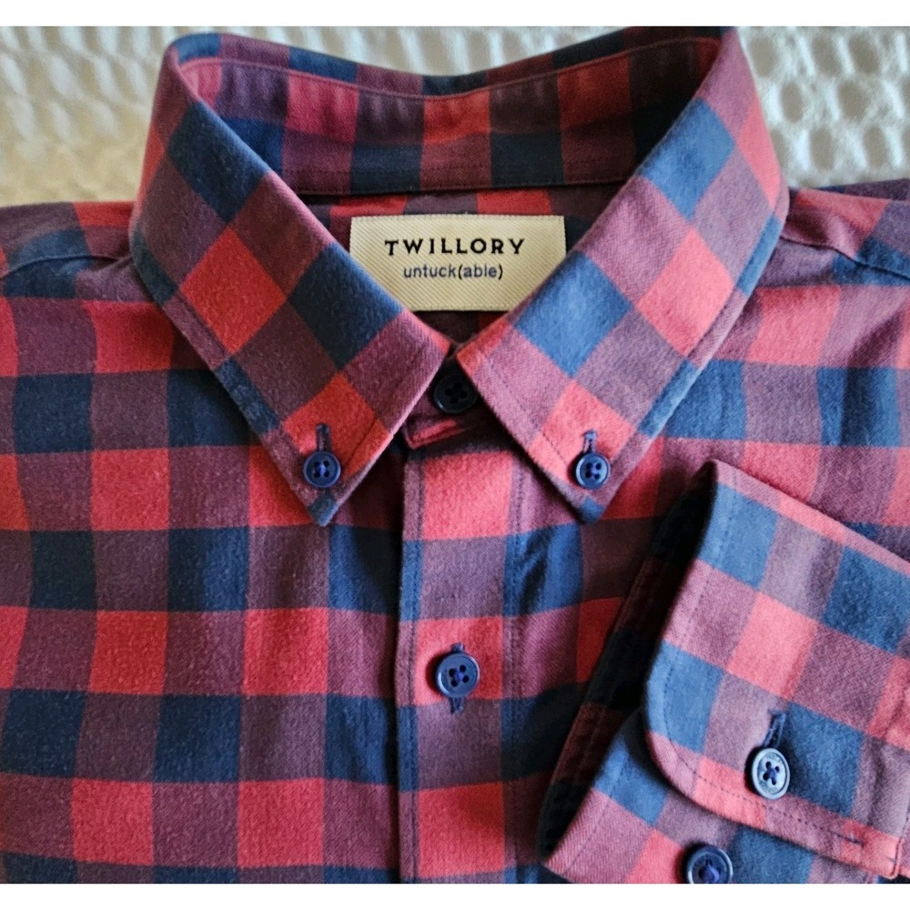 Twillory Men's Button Down Shirt Red/Blue Check Plaid Size Small